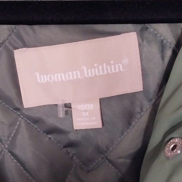 Woman Within Sage Green Hooded Quilt Lined Taslon Anorak/Parka - Picture 7 of 11